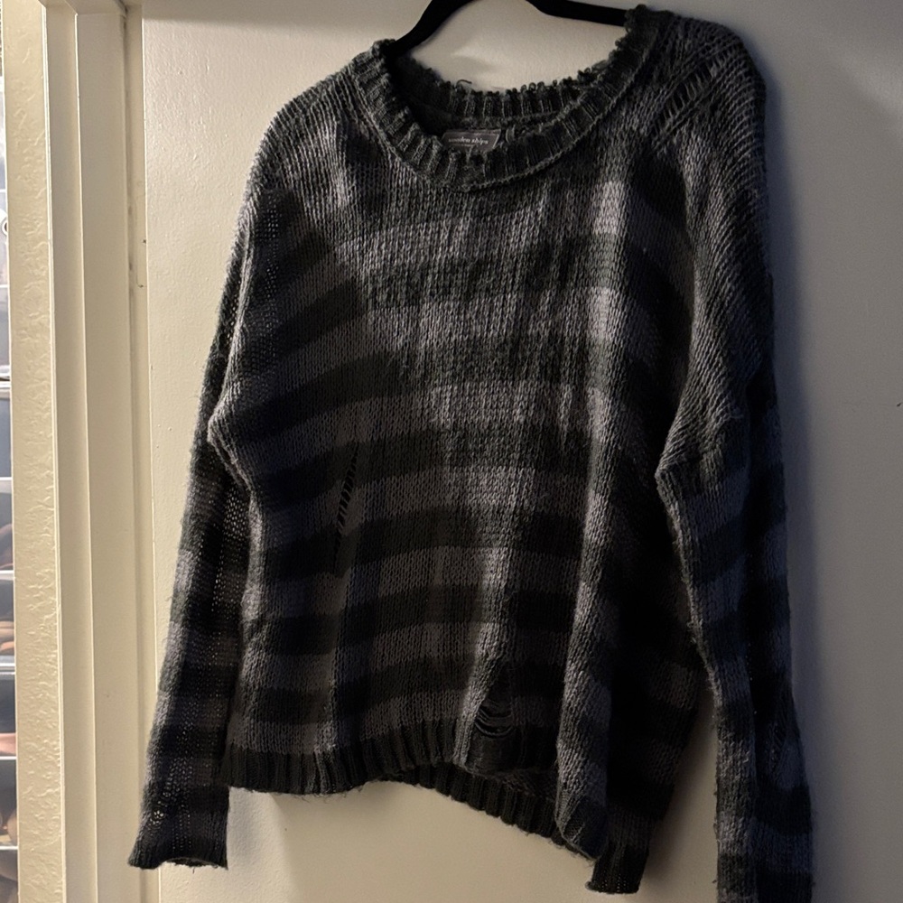 Wooden Ships Charcoal and Black Striped Sweater
